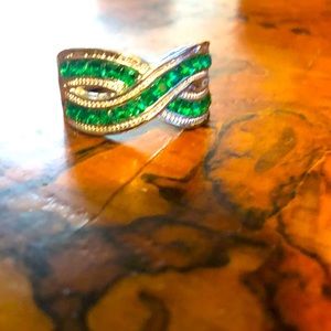 2/$20 Crystal wide band silver ring flat twist